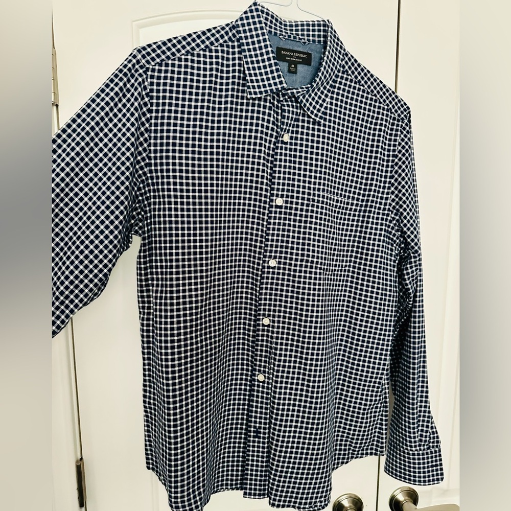 Banana Republic Navy and White Check Slim Fit Button-Down Shirt